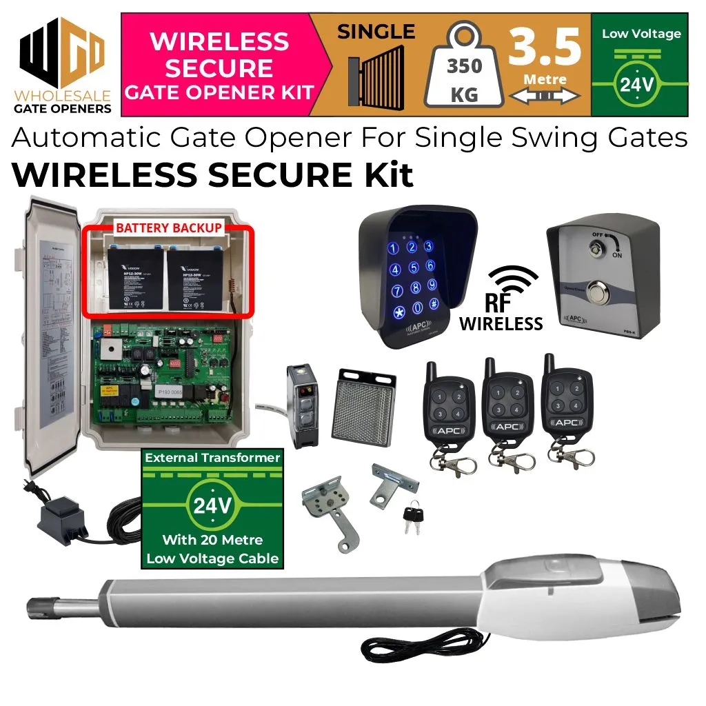 Wireless Gate Controllers Single Swing Gate Opener Wireless Secure Low Voltage Kit With T750TL Motor