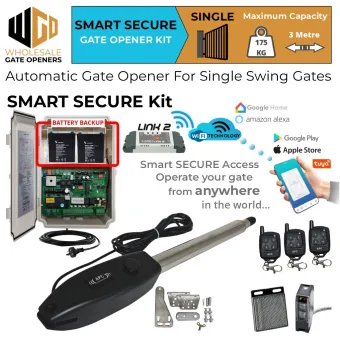 Single Swing Gate Automation Smart Secure Kit | Electric Automatic Motorized Gate System, Driveway Gate Opener for Single Swing Gates with Retro Reflective Safety Sensor, Remote Controls and Wi-Fi Switch - DUAL Relay Wifi Remote Smart Switch Gate Garage Door Openers IOS and Android APP Control