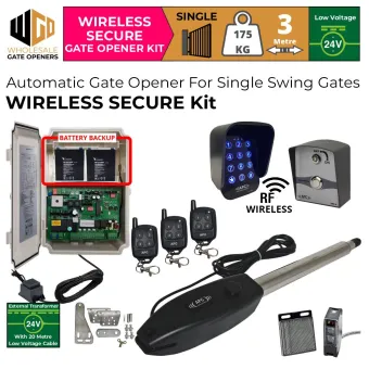 Single Swing Gate Automation Wirelesss Secure Kit| Electric Automatic Motorized Gate System, Driveway Gate Opener for Single Swing Gates With Retro Reflective Safety Sensor, Wireless Keypad and Wireless Push Button.w