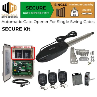 Single Swing Gate Automation Secure Kit| Slimline Stainless Steel Electric Automatic Motorized Gate System, Driveway Gate Opener for Single Swing Gates