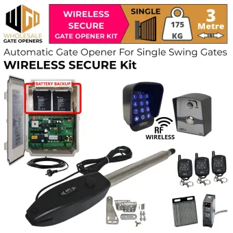 Single Swing Gate Automation Wireless Secure Base Kit| Slimline Stainless Steel Electric Automatic Motorized Gate System, Driveway Gate Opener for Single Swing Gates