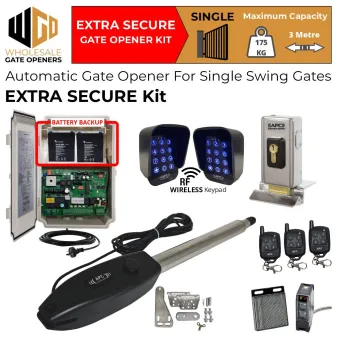 Wireless Single Swing Gate Automation Extra Secure Kit| Slimline Stainless Steel Electric Automatic Motorized Gate System, Driveway Gate Opener for Single Swing Gates