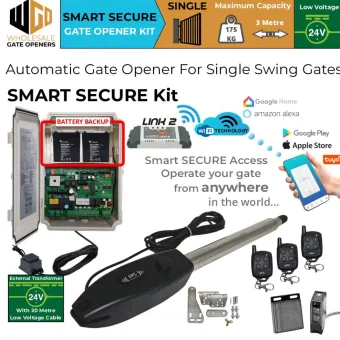 Single Swing Gate Automation Smart Secure Kit | Electric Automatic Motorized Gate System, Driveway Gate Opener for Single Swing Gates with Retro Reflective Safety Sensor, Remote Controls and Wi-Fi Switch - DUAL Relay Wifi Remote Smart Switch Gate Garage Door Openers IOS and Android APP Control