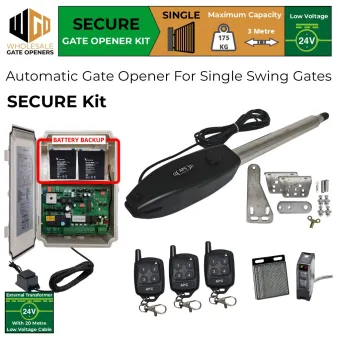 Single Swing Gate Automation Secure Kit | Electric Automatic Motorized Gate System, Driveway Gate Opener for Single Swing Gates
