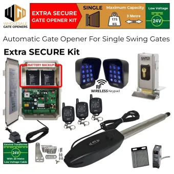 Wireless Single Swing Gate Automation Extra Secure Base Kit| Slimline Stainless Steel Electric Automatic Motorized Gate System, Driveway Gate Opener for Single Swing Gates