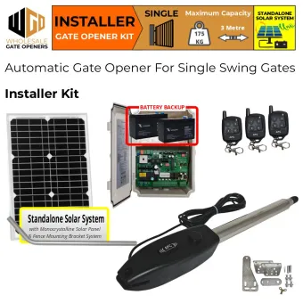 Standalone Solar OFF Grid Single Swing Gate Automation Installer Base Kit| Electric Automatic Motorized Gate System, Driveway Gate Opener for Single Swing Gates