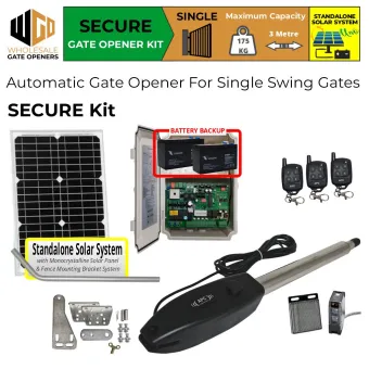 Standalone Solar OFF Grid Single Swing Gate Automation Secure Base Kit| Electric Automatic Motorized Gate System, Driveway Gate Opener for Single Swing Gates