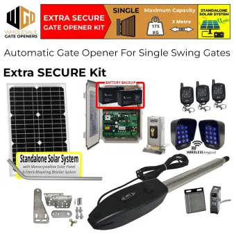 Standalone Solar OFF Grid Single Swing Gate Automation Extra Secure Base Kit| Extra Secure Electric Automatic Motorized Gate System, Driveway Gate Opener for Single Swing Gates