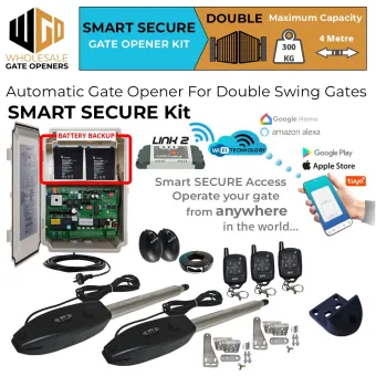 Double Swing Gate Automation Smart Secure Kit | Electric Automatic Motorized Gate System, Driveway Gate Opener for Double Swing Gates with Safety Sensor, Remote Controls and WIFI Switch - DUAL Relay WiFi Remote Smart Switch Gate Garage Door Openers IOS and Android APP Control