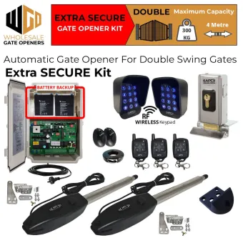 Wireless Double Swing Gate Automation Extra Secure Base Kit| Slimline Stainless Steel Electric Automatic Motorized Gate System, Driveway Gate Opener for Double Swing Gates