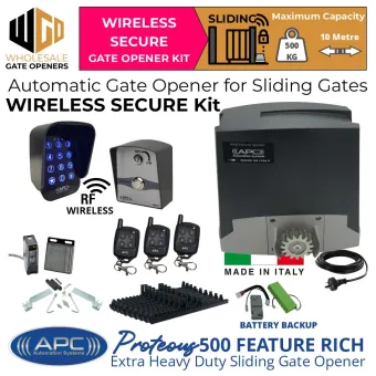 Proteous 500 Sliding Driveway Gate Opener Wireless Secure Base Kit | Italian Made Heavy Duty Automatic Electric Sliding Gate Opener Wireless Controller Kit With Encoder System