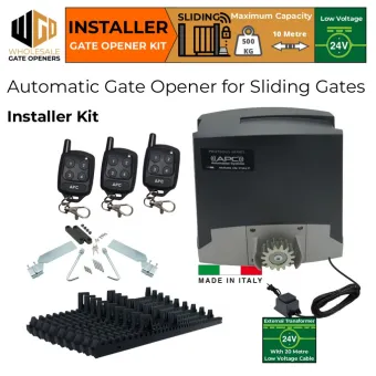 Proteous 500 Sliding Driveway Gate Opener Installer Base Kit | Italian Made Low Voltage 24V DC Heavy Duty Automatic Electric Sliding Gate Opener DIY Kit.