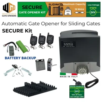 Proteous 500 Sliding Driveway Gate Opener Secure Kit | Italian Made Low Voltage 24V DC Heavy Duty Automatic Electric Sliding Gate Opener DIY Kit.