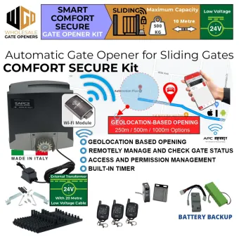 Proteous 500 Sliding Driveway Gate Opener Smart Comfort Secure Kit | Smart Italian Made Low Voltage 24V DC Heavy Duty Automatic Electric Sliding Gate Opener DIY Kit With APC Infinity Wifi module and Encoder System.