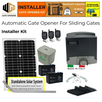 Standalone Solar Off Grid Proteous 500 Sliding Driveway Gate Opener Installer Base Kit | Italian Made Heavy Duty Automatic Electric Sliding Gate Opener DIY Kit.