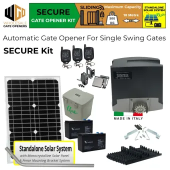 Standalone Solar Off Grid Proteous 500 Sliding Driveway Gate Opener Secure Kit | Italian Made Heavy Duty Automatic Electric Sliding Gate Opener DIY Kit.