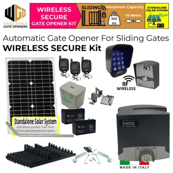Standalone Solar Off Grid Proteous 500 Sliding Driveway Gate Opener Wireless Secure Kit | Italian Made Heavy Duty Automatic Electric Sliding Gate Opener Wireless Controller Kit With Encoder System.