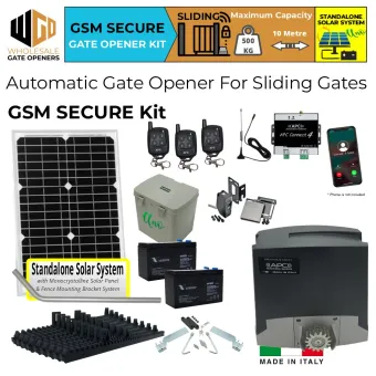 Standalone Solar Off Grid Proteous 500 Sliding Driveway Gate Opener GSM Secure Kit | GSM operated Italian Made Heavy Duty Automatic Electric Sliding Gate Opener Kit With Encoder System.