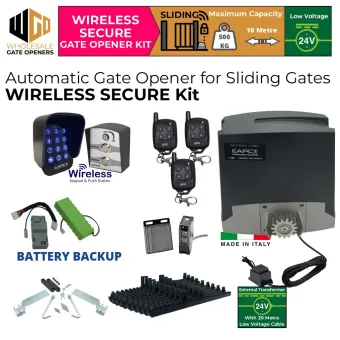 Proteous 500 Sliding Driveway Gate Opener Wireless Secure Kit | Italian Made Low Voltage Heavy Duty Automatic Electric Sliding Gate Opener Wireless Controller Kit With Encoder System