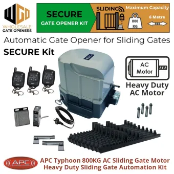 Typhoon 800 Sliding Gate Automation Secure Kit | Heavy Duty AC Motor Automatic Electric Sliding Gate Opener With Spring Limits and Safety Sensors.