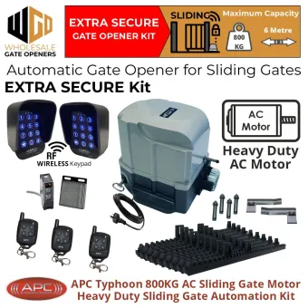 Typhoon 800 Sliding Gate Automation Extra Secure Kit | Heavy Duty AC Motor Automatic Electric Secure Sliding Gate Opener With Spring Limits