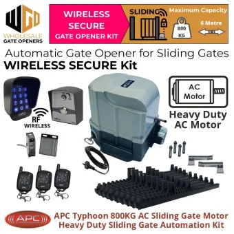 Typhoon 800 Sliding Gate Automation Wireless Secure Kit | Heavy Duty AC Motor Automatic Electric Sliding Gate Opener Wireless Controller Kit With Spring Limits and Safety Sensors.