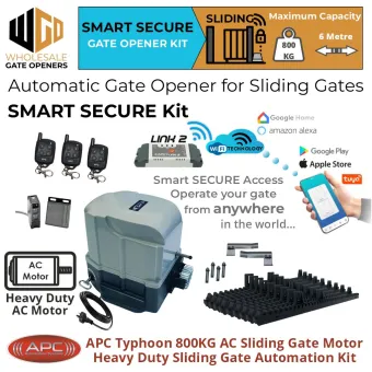 Typhoon 800 Sliding Gate Automation Smart Secure Kit | Heavy Duty AC Motor Automatic Electric Sliding Gate Opener with Wi-Fi System, Spring Limits and Safety Sensors.
