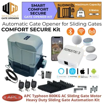 Typhoon 800 Sliding Gate Automation Smart Comfort Secure Kit | Heavy Duty AC Motor Automatic Electric Sliding Gate Opener Smart System using Wi-Fi, Bluetooth.