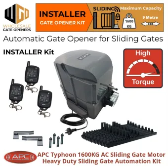 Typhoon 1600 (1.6 Tonne) Sliding Driveway Gate Opener Installer Base Kit | Heavy Duty AC Motor Automatic Electric Sliding Gate Opener With Spring Limits