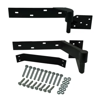 Rising Gate Hinges Right Side Heavy Duty with Support Bracing | Satin Black Powder Coated Hinges