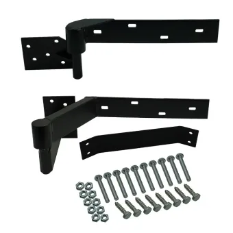 Rising Gate Hinges Left Side Heavy Duty with Support Bracing | Satin Black Powder Coated Hinges