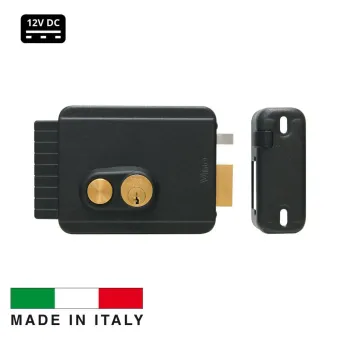 Inward Opening Pedestrian  Gate or Door Electric Lock 12V DC With Push Button. Italian Made Viro V97, Right or Left Hand Side For Inward Opening Swing Gates With Adjustable Backset From 50 to 80 mm