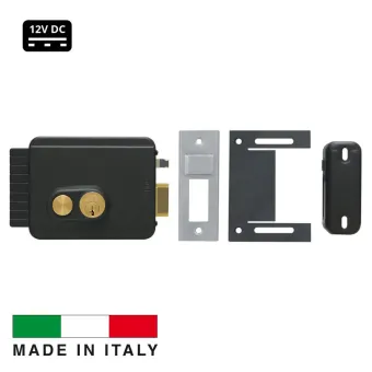 12V DC Electric Lock with Push Button for "Outward Opening Pedestrian Gate" -Italian Made Viro V97 Electric Lock- Right or Left Hand Side For Outward Opening Swing Gates With Adjustable Backset From 50 to 80 mm.