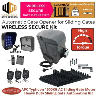 Typhoon 1600 (1.6 Tonne) Sliding Gate Automation Wireless Secure Kit | Heavy Duty AC Motor Automatic Electric Sliding Gate Opener Wireless Controller Kit With Spring Limits and Safety Sensors.