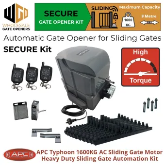 Typhoon 1600 (1.6 Tonne) Sliding Gate Automation Secure Kit | Heavy Duty AC Motor Automatic Electric Sliding Gate Opener With Spring Limits and Safety Sensors.