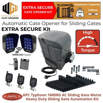 Typhoon 1600 (1.6 Tonne) Sliding Gate Automation Extra Secure Kit | Heavy Duty AC Motor Automatic Electric Secure Sliding Gate Opener With Spring Limits