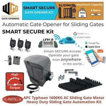 Typhoon 1600 (1.6 Tonne) Sliding Gate Automation Smart Secure Kit | Heavy Duty AC Motor Automatic Electric Sliding Gate Opener Wi-Fi System With Spring Limits and Safety Sensors.