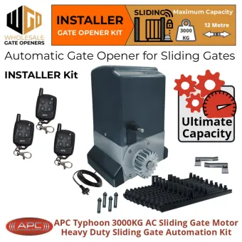 Commercial Grade Gate Automation Typhoon 3000 (3 Tonne) Sliding Driveway Gate Opener Installer Kit | Heavy Duty AC Motor Automatic Electric Sliding Gate Opener With Spring Limits
