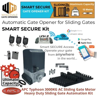 Commercial Grade Gate Automation Typhoon 3000 (3 Tonne) Sliding Driveway Gate Opener Smart Secure Kit | Heavy Duty AC Motor Automatic Electric Sliding Gate Opener Wi-Fi Connection Smart APP Control System With Spring Limits and Safety Sensors.