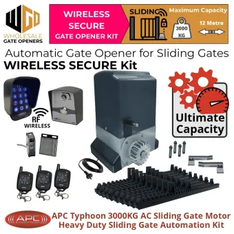 Commercial Grade Sliding Gate Automation Typhoon 3000 (3 Tonne) Wireless Secure Kit | Heavy Duty AC Motor Automatic Electric Sliding Gate Opener With Spring Limits and Safety Sensors.