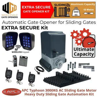 Commercial Grade Sliding Gate Automation Typhoon 3000 (3 Tonne) Extra Secure Kit | Heavy Duty AC Motor Automatic Electric Sliding Gate Opener With Spring Limits and Safety Sensors.