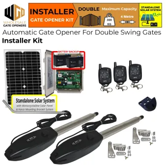 Solar Powered Gate Automation Installer Kit for Double Swing Gates With Off-Grid Standalone Solar Power and High Capacity Battery System, Remote Controls | Solar Electric Automatic Gate Opener for Double Swing Driveway Gates