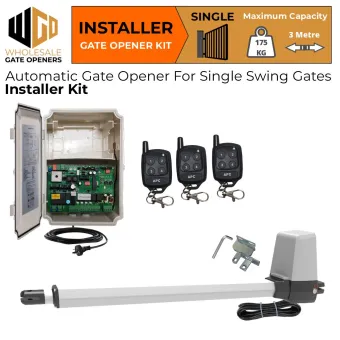 Single Swing Gate Opener Installer Kit with APC-T550 Telescopic Linear Actuator | Remote Control Electric Gate Automation System for Single Swing Automatic Driveway Gates
