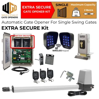Single Swing Gate Opener Extra Secure Kit with Automatic Electric Gate Lock, Retro Reflective Safety Sensor, Wireless Keypads for Gate Entry and Exit, APC-T550 Telescopic Linear Actuator and Battery Backup | Wireless Access Remote Control Electric Gate Automation System (Airbnb Friendly Property Access Control) for Single Swing Automatic Driveway Gates