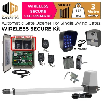 Single Swing Gate Opener Wireless Secure Kit with Retro Reflective Safety Sensor, Wireless Keypad and Push Button for Gate Entry and Exit (Airbnb Friendly Property Access Control), APC-T550 Telescopic Linear Actuator and Battery Backup | Wireless Access Remote Control Electric Gate Automation System for Single Swing Automatic Driveway Gates