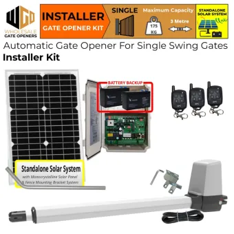 Standalone Solar OFF Grid Single Swing Gate Opener Installer Kit with APC-T550 Telescopic Linear Actuator | Remote Control Electric Gate Automation System for Single Swing Automatic Driveway Gates