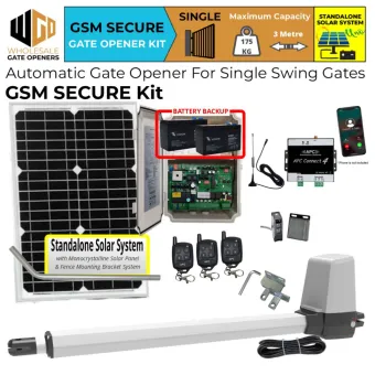 Standalone Solar OFF Grid Single Swing Gate Opener GSM Secure Kit | GSM operated Electric Gate Automation System for Single Swing Automatic Driveway Gates