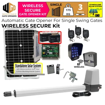 Standalone Solar OFF Grid Single Swing Gate Opener Wireless Secure Kit with APC-T550 Telescopic Linear Actuator, Retro Reflective Safety Sensor, Wireless Keypad and Push Button for Gate Entry and Exit | Remote Control Electric Gate Automation System for Single Swing Automatic Driveway Gates
