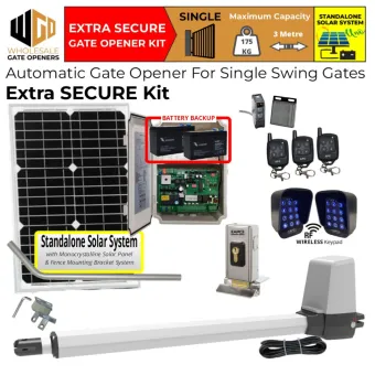 Standalone Solar OFF Grid Single Swing Gate Opener Extra Secure Kit with APC-T550 Telescopic Linear Actuator, Retro Reflective Safety Sensor, Electric Lock and Wireless Keypads for Gate Entry and Exit | Remote Control Electric Gate Automation System for Single Swing Automatic Driveway Gates