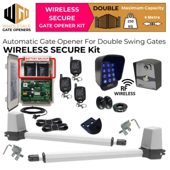 Double Swing Gate Opener Wireless Secure Kit with APC-T650 Telescopic Linear Actuators, Safety Sensors, Wireless Keypad and Push Button for Gate Entry and Exit and Battery Backup | Remote Control Electric Gate Automation System for Double Swing Automatic Driveway Gates